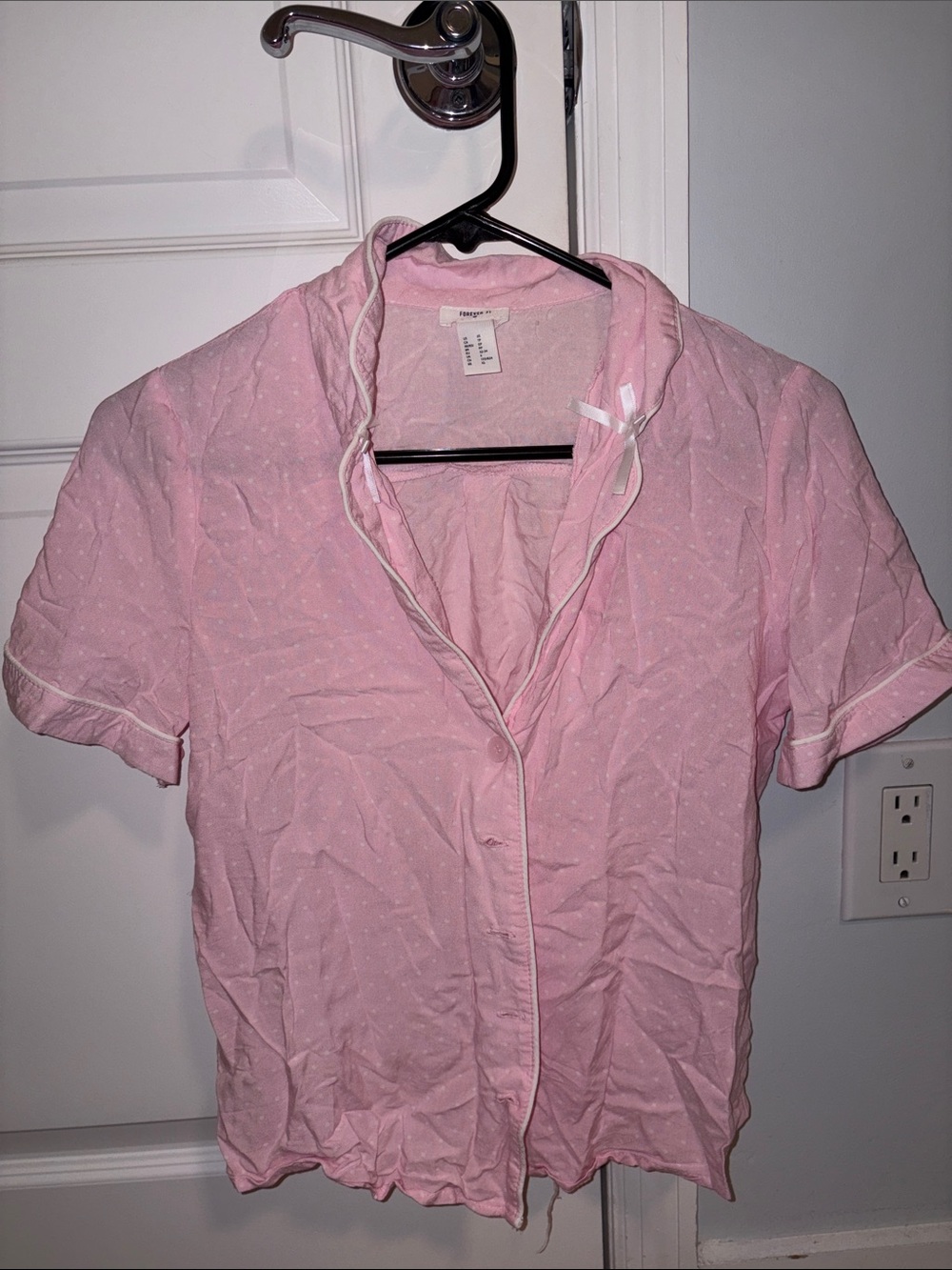 pink and white pokadot pj set